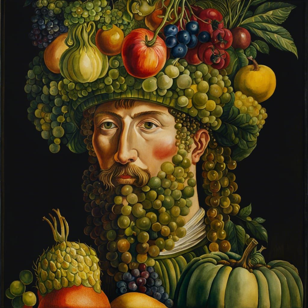 Surreal Fruit and Vegetable Man: Watercolor Masterpiece