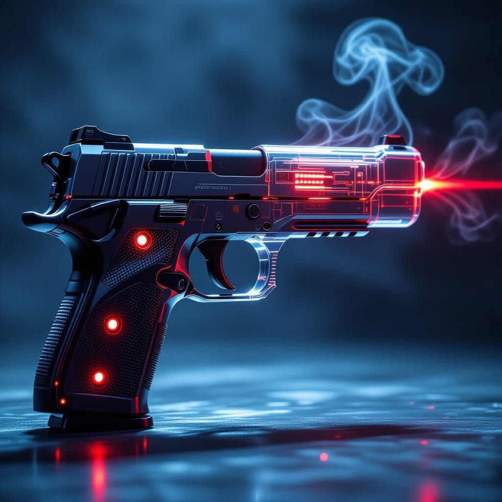 High-Tech Silenced Pistol with Visible Mechanics