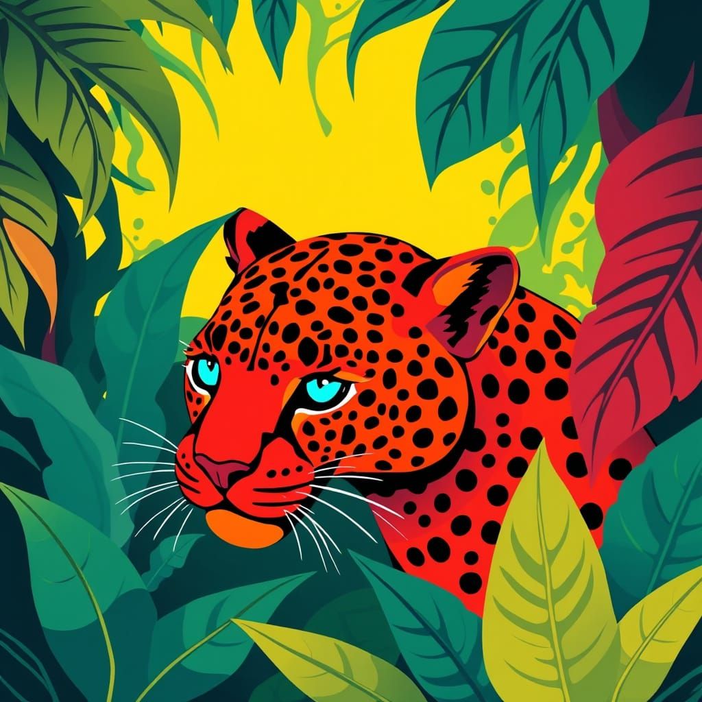 Vibrant Leopard Portrait in Pop Art Style with Neon Accents
