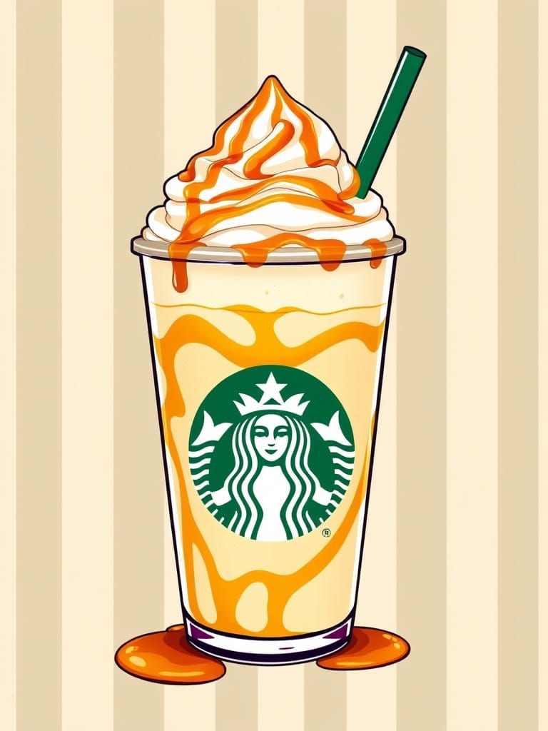 Pop art of a Starbucks Caramel Frappuccino