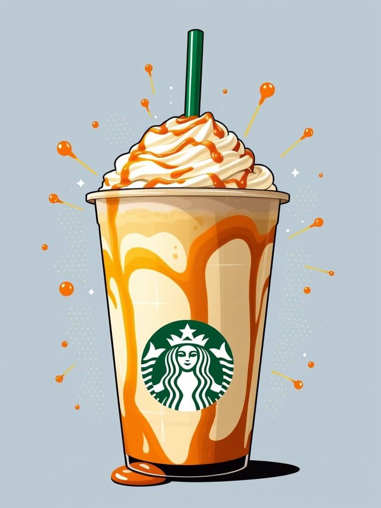Pop art of a Starbucks Caramel Frappuccino