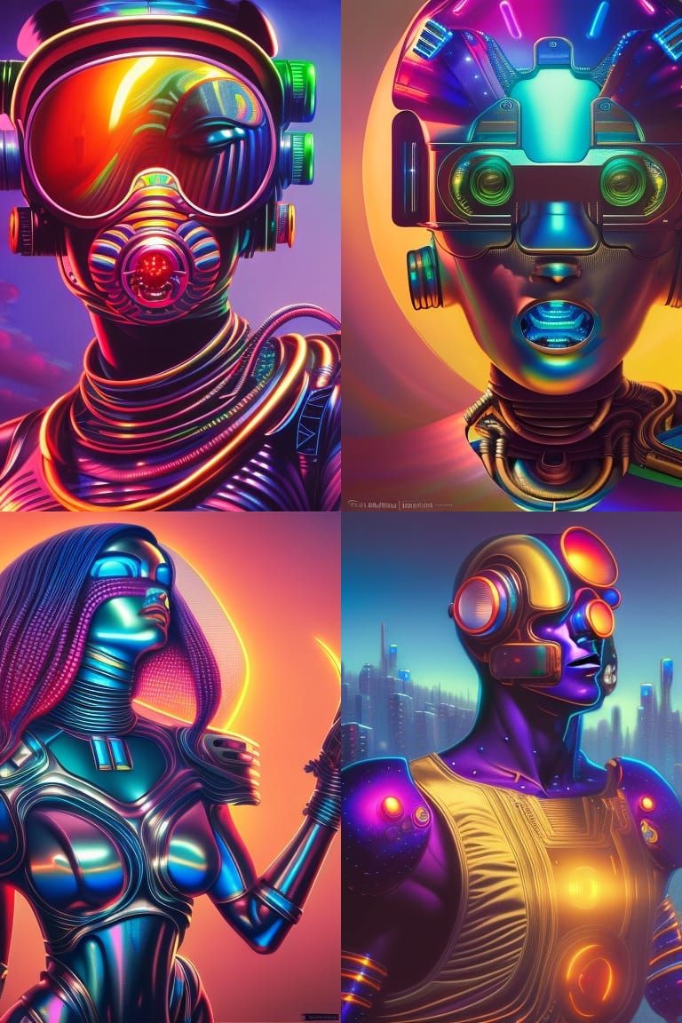 Psychedelic Cyberpunk Cyborg in Saturated Colors