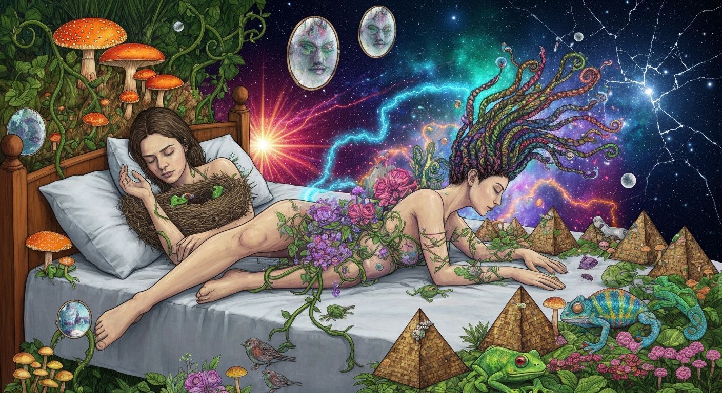 Surreal Dreamscape: Person Asleep with Energy Aura