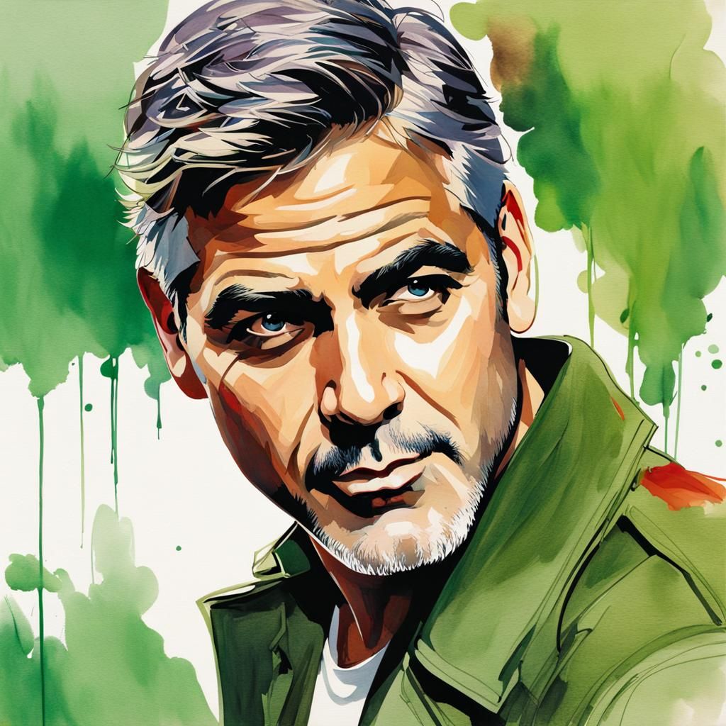 Minimalist Line Art of Young George Clooney Portrait