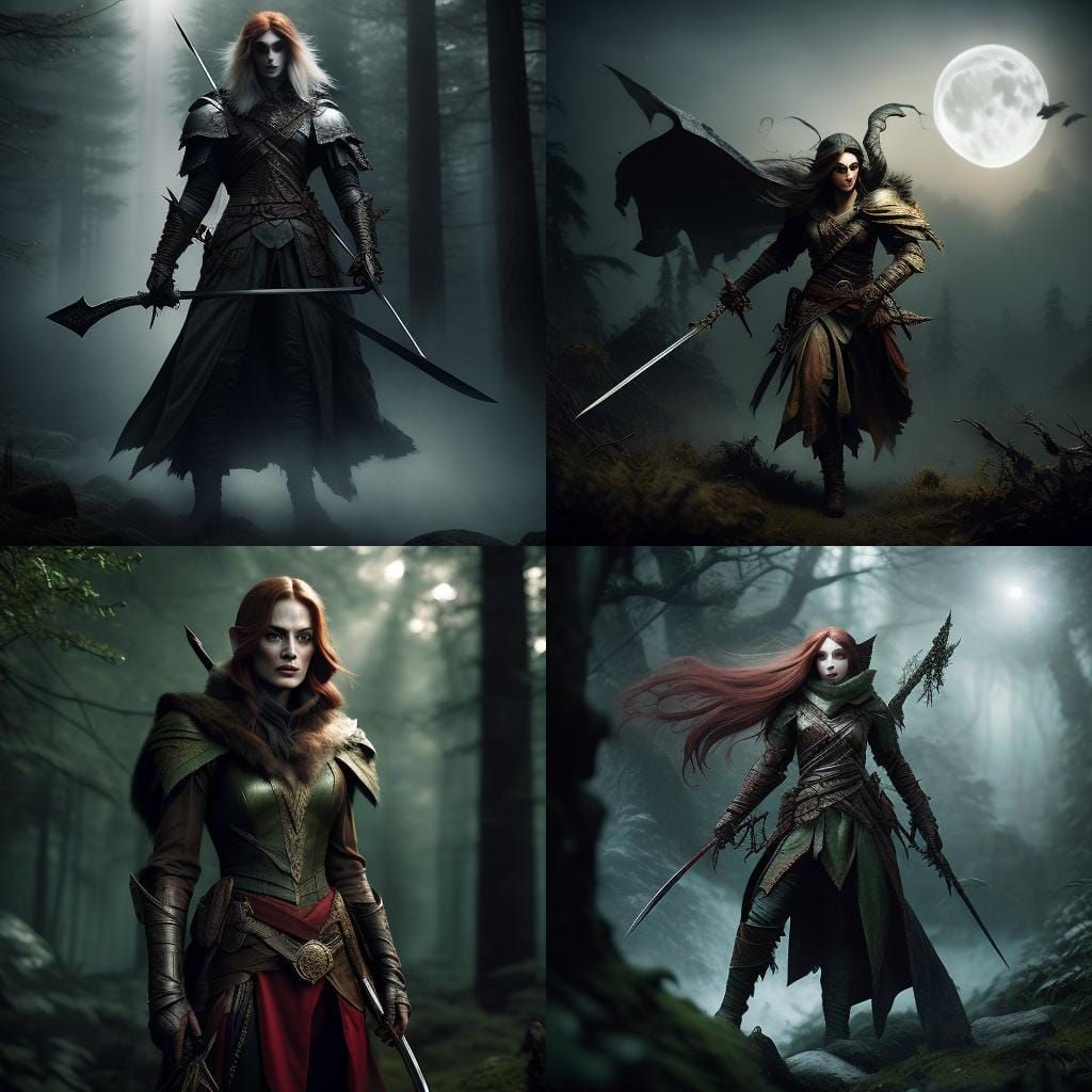 Wood-Elf Ranger with Crow Familiar, Oil on Canvas