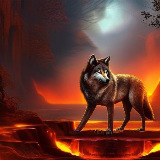 Mystical Ember Wolf: Epic Digital Painting