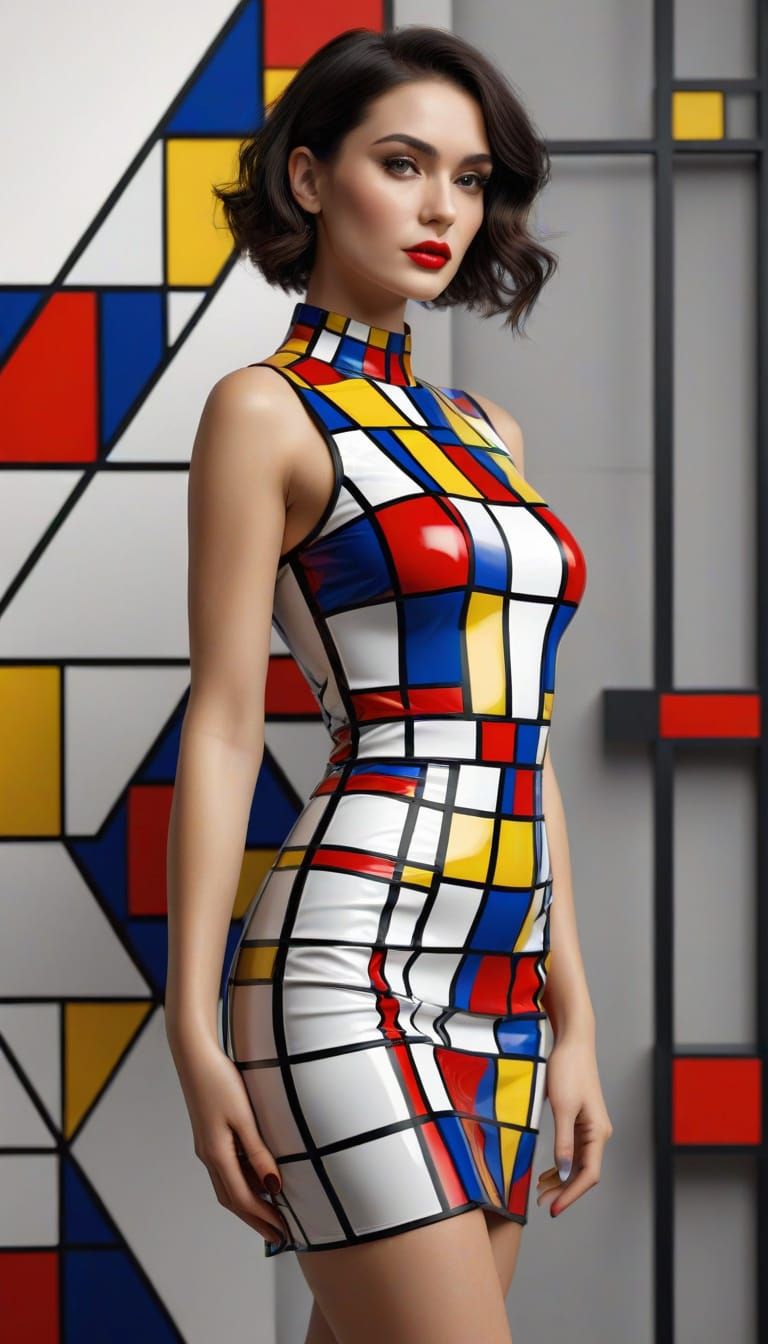 Mondrian-Inspired Woman in Geometric Vintage Style