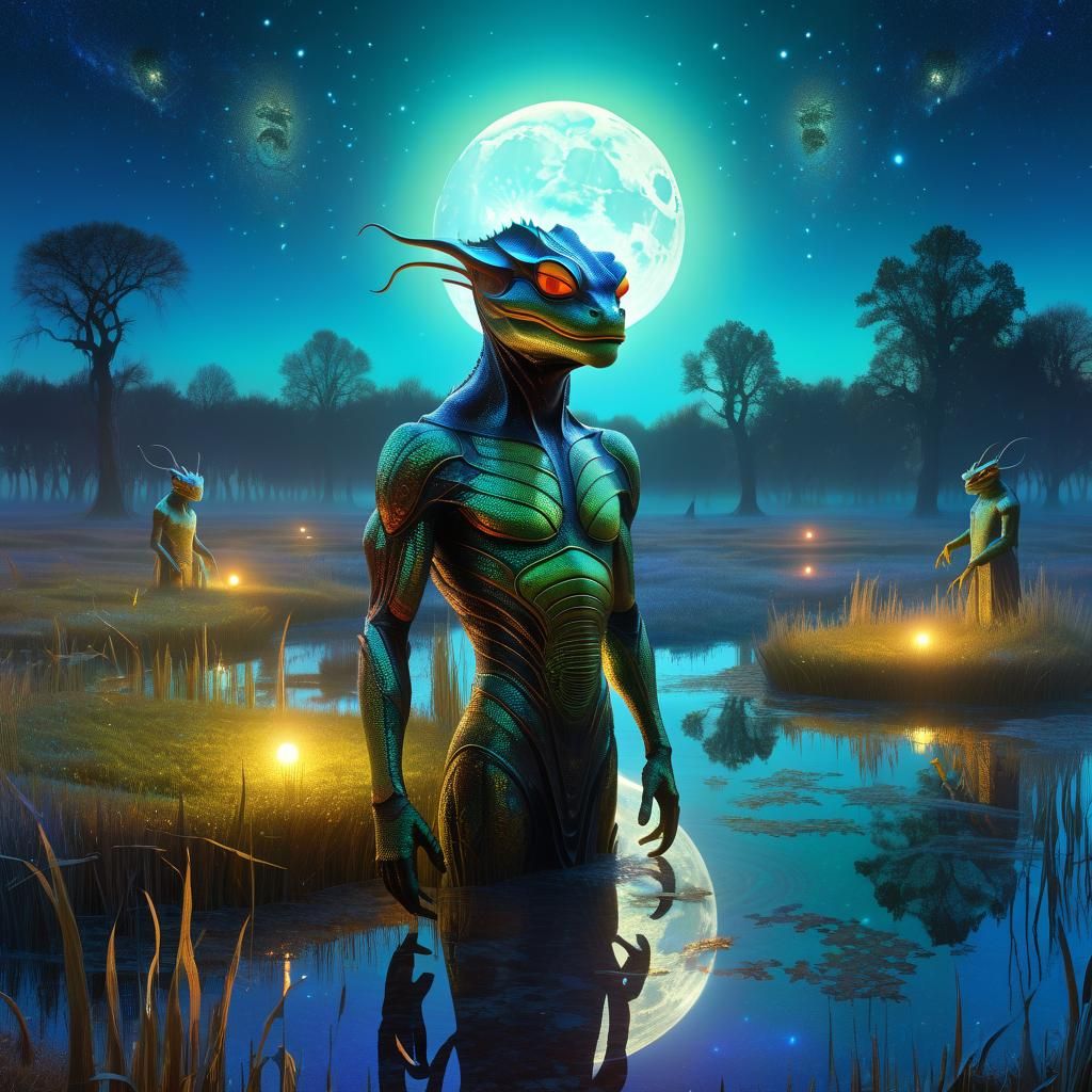 Amphibian Demons in Cyberpunk Fresco Field