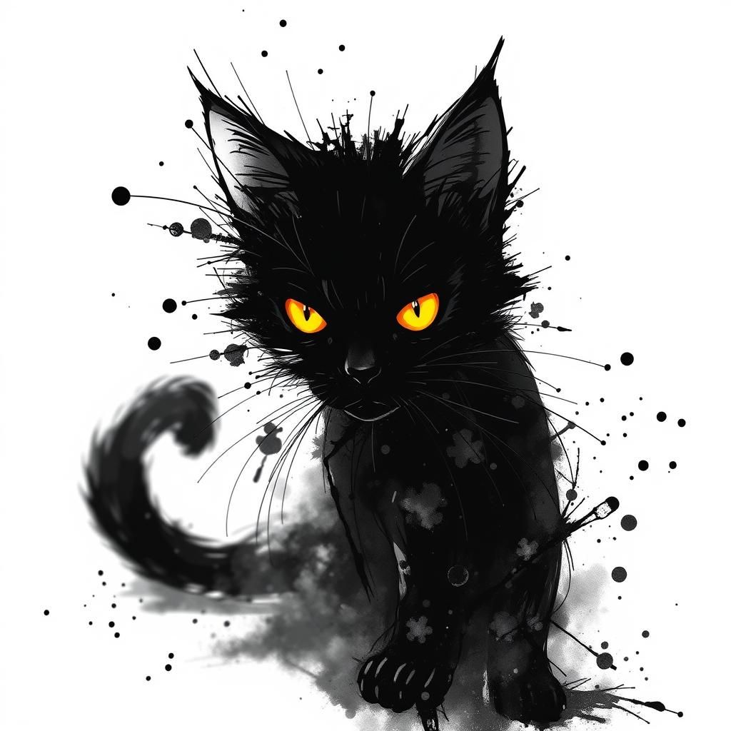 Abstract Cat in Black Ink Splashes