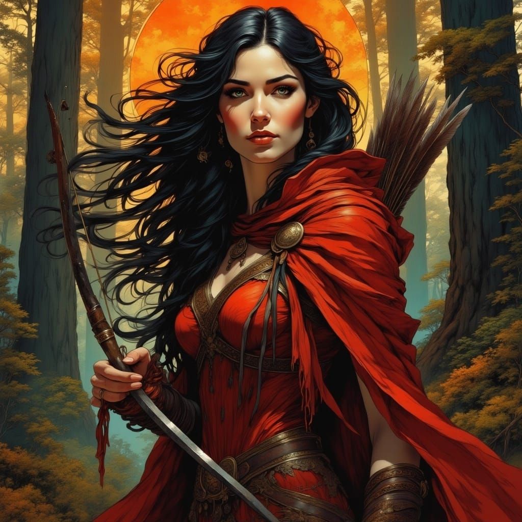 Crimson Huntress in Hauntingly Beautiful Style