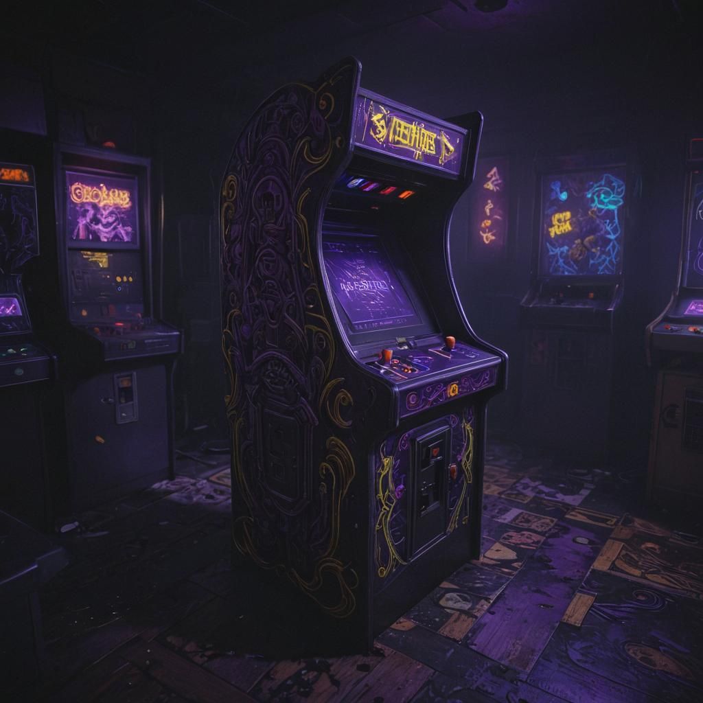 Ethereal Arcade Machine in Abandoned Hallway, Dark Fantasy A...