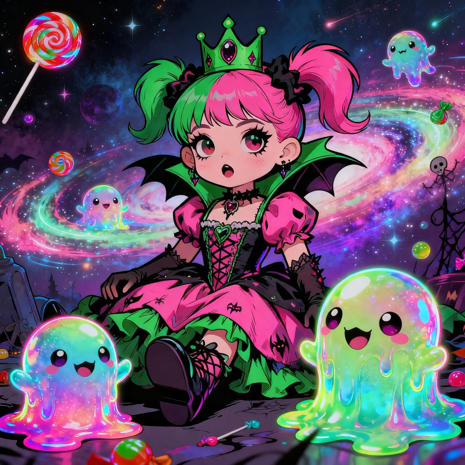 Gothic Halloween Princess With Iridescent Slime Candy Creatu...