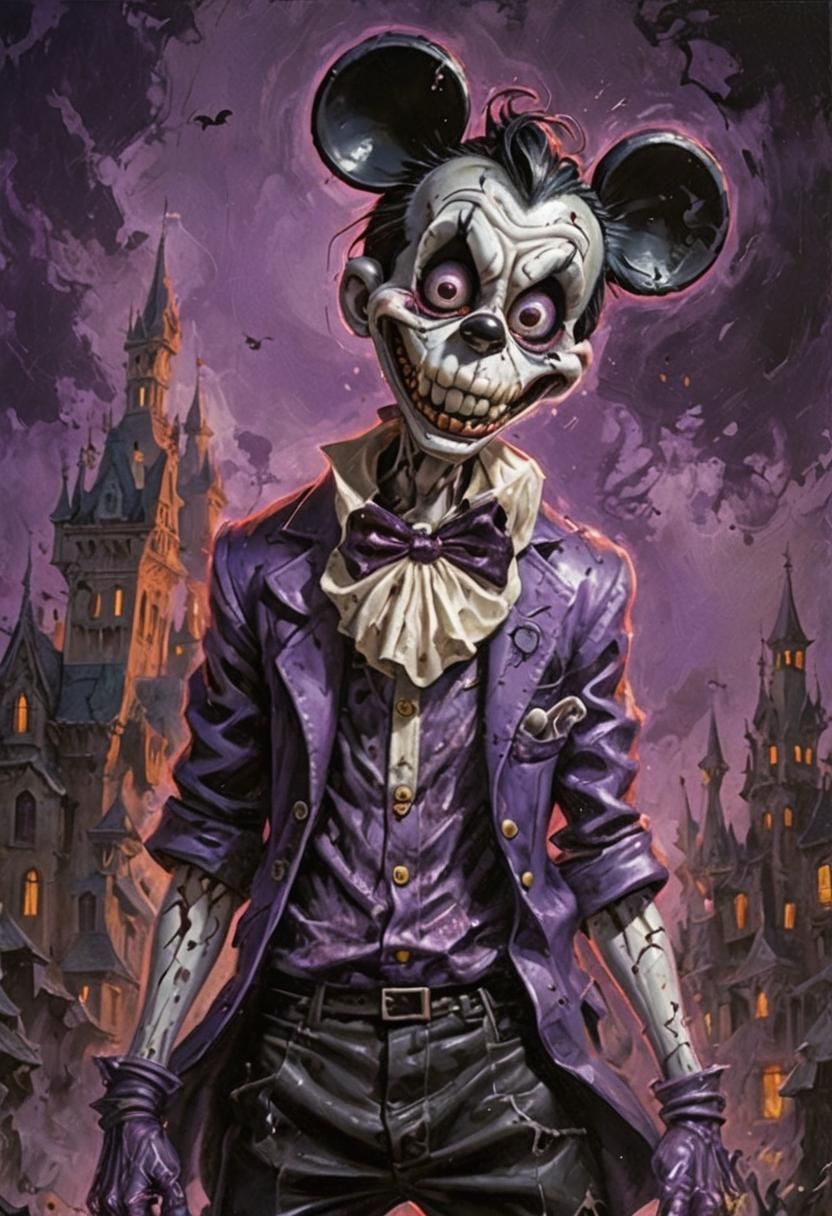 Evil Zombie Mickey Mouse Portrait in Dark Surrealism