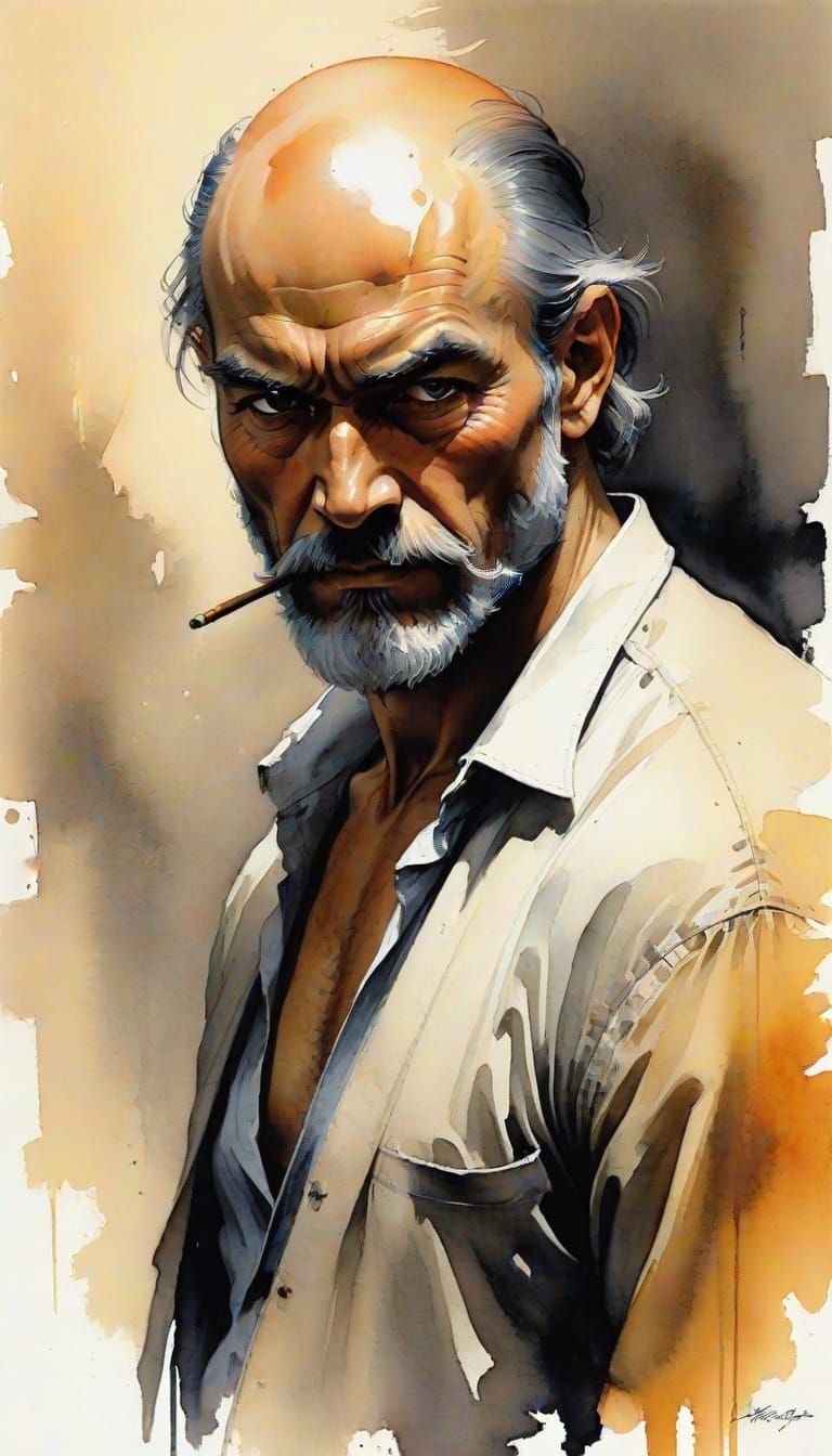 Dramatic Asian Fugitive in Chiaroscuro Style