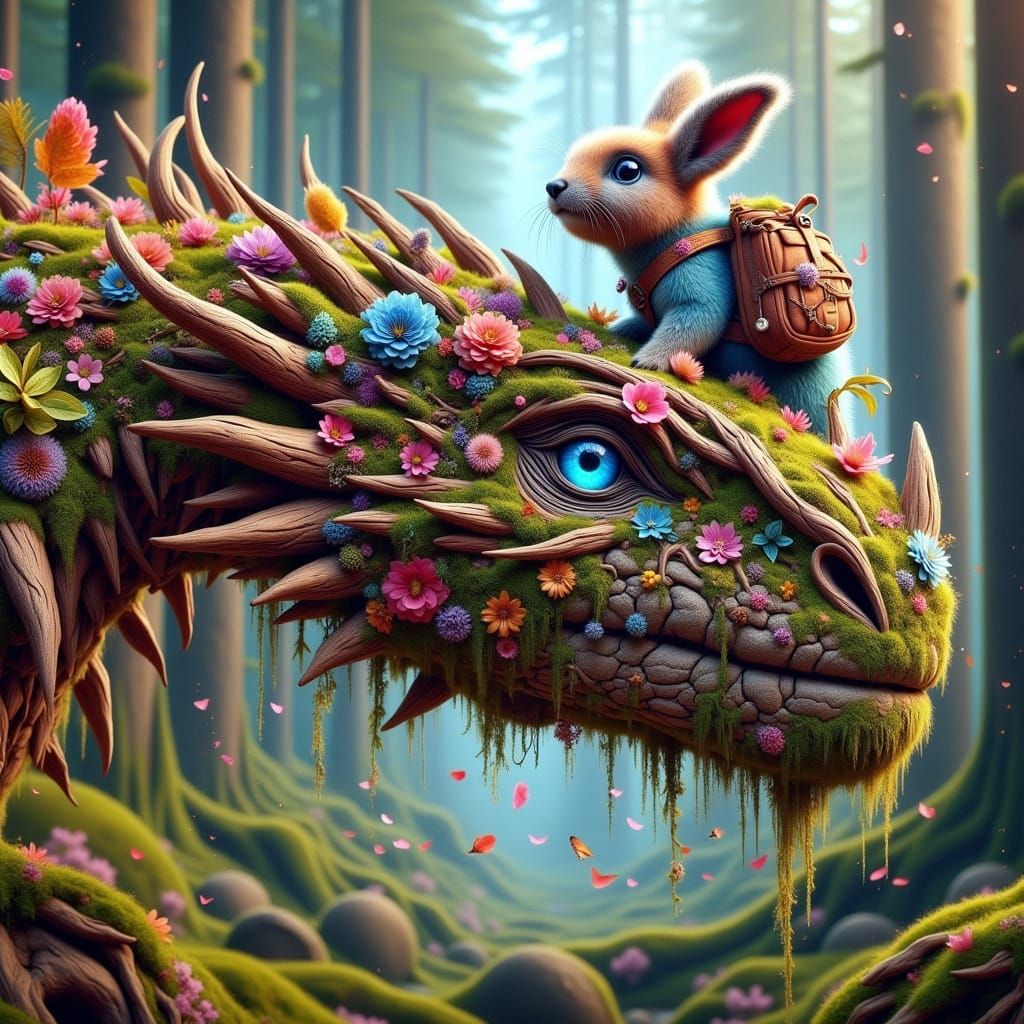 Dragon's Fiery Breath Meets Rainbow Creature in Dreamlike Sc...