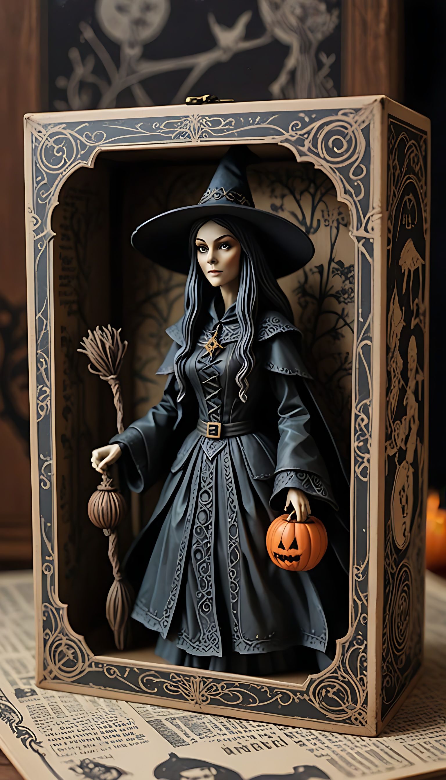 Vintage-Style Witch Action Figure Box Art