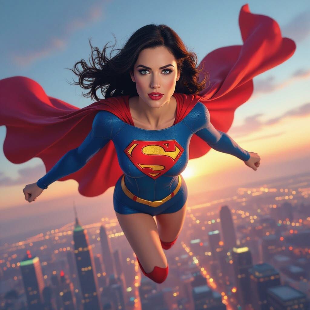 Katy Perry As Supergirl Soaring Over Metropolis