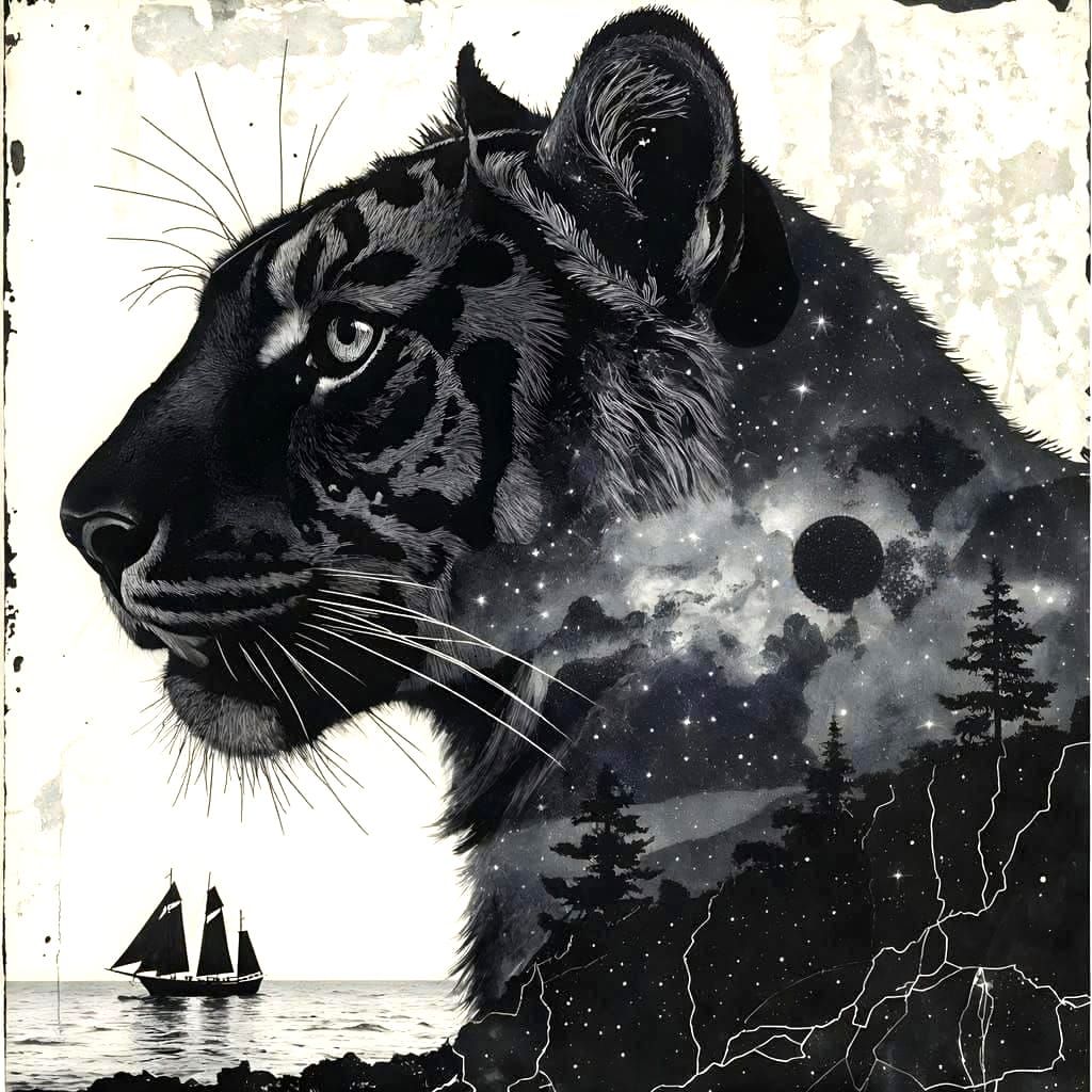 Galactic Tiger Double Exposure Art