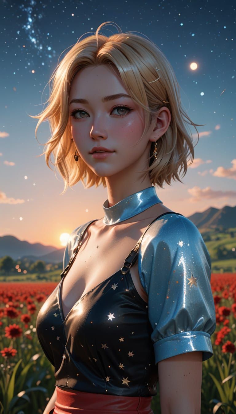 Anime Man in Crop Top Smiling at Stars