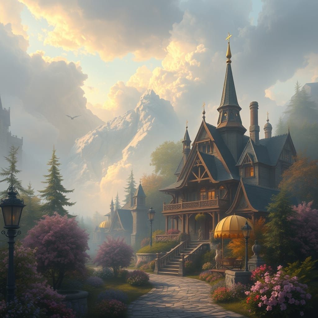 Ethereal Renaissance Fantasy Scene in Misty Hyperdetail