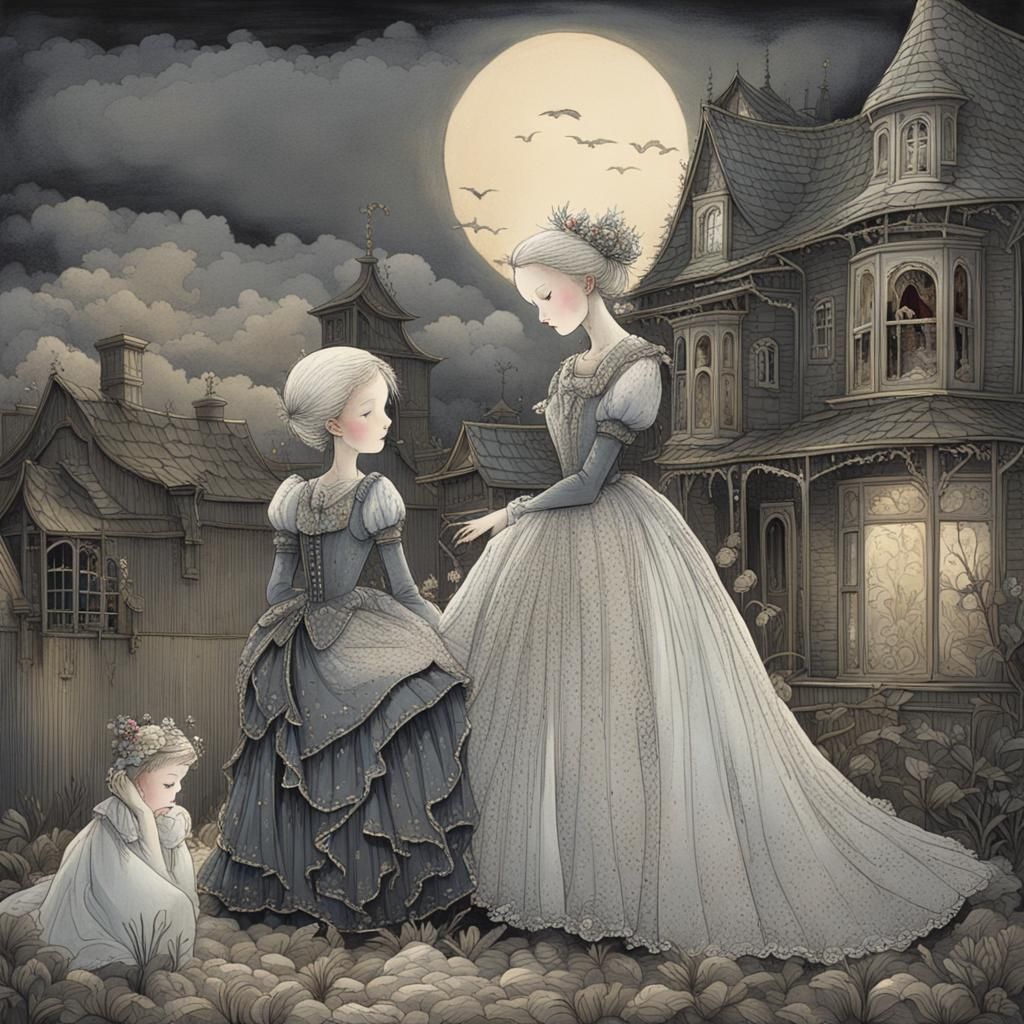 Fairy Godmother Comforts Lost Girl: Nielsen-Inspired Art