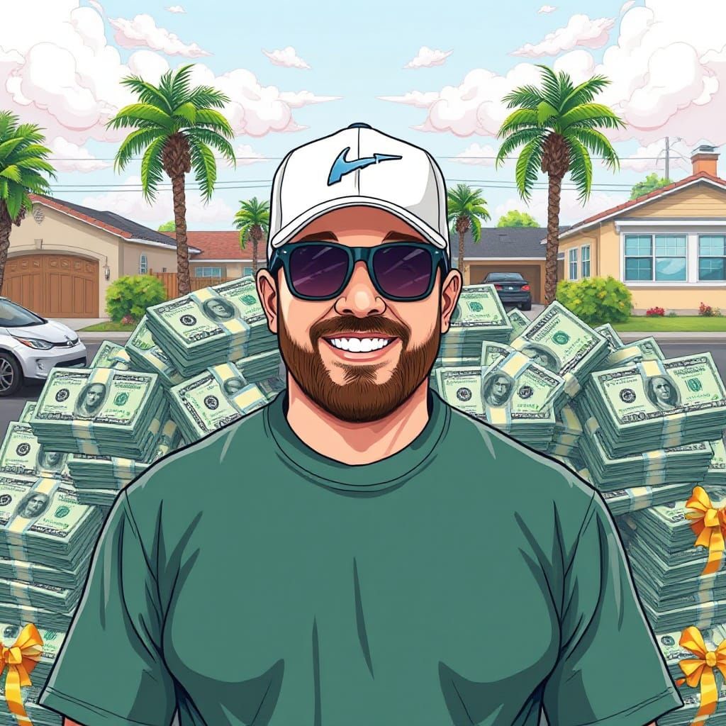 MrBeast with Cash Pile in Playful Illustration Style