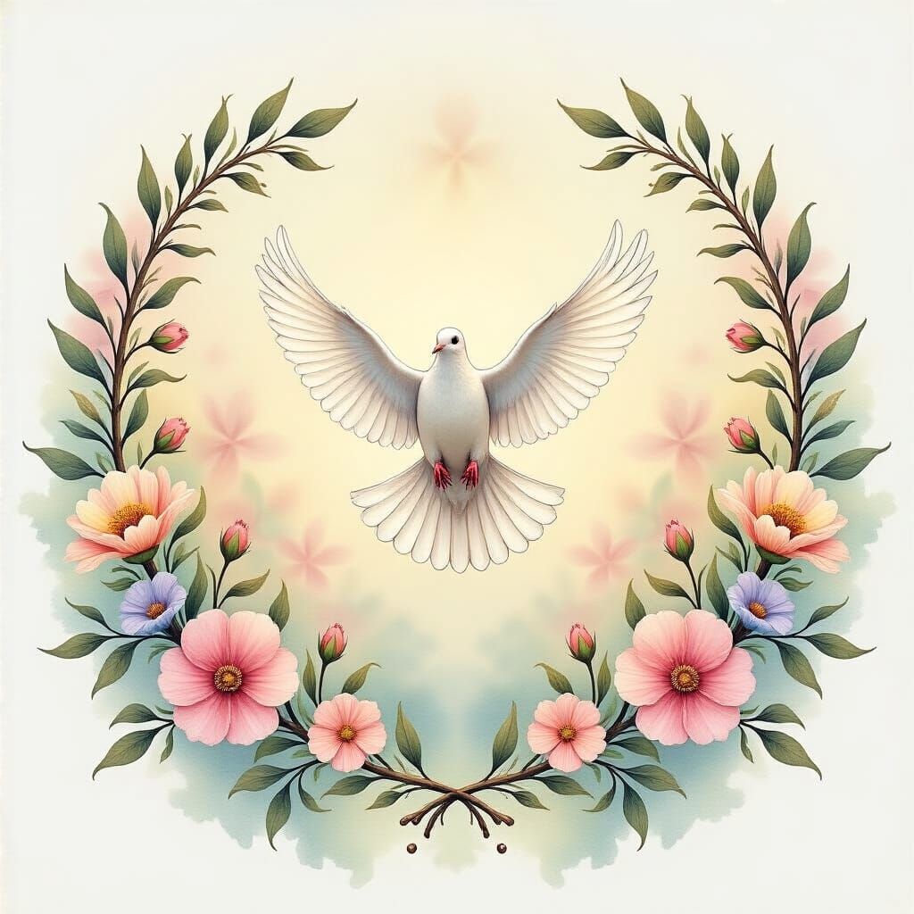 Peace Dove with Flowers and Olive Branches