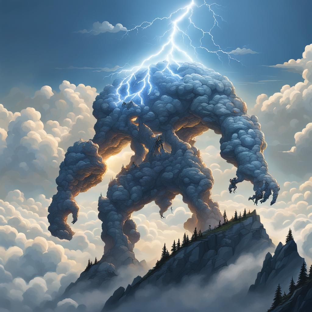 Giant Lightning Golem Ascends Mountain