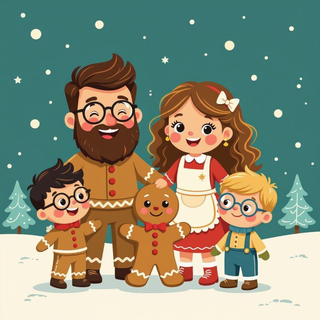 Gingerbread Family Portrait in Storybook Style