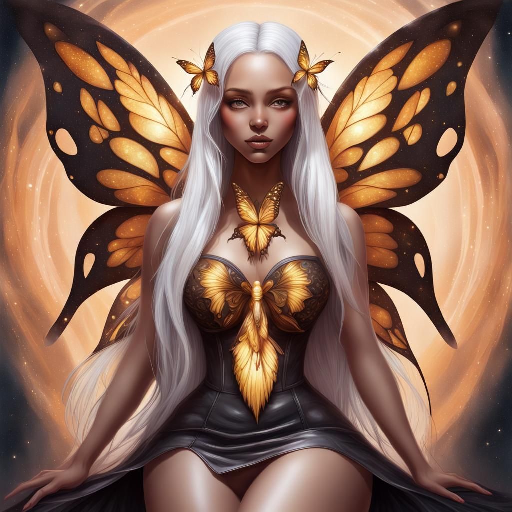Curvy Fairy with Butterfly Wings in Gouache Style