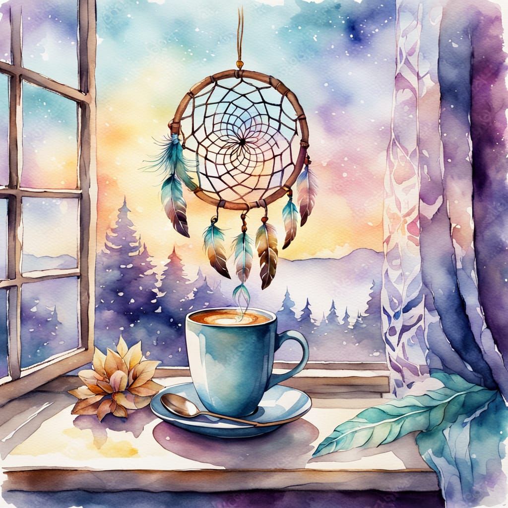 Dreamy Coffee Cup Watercolor Illustration