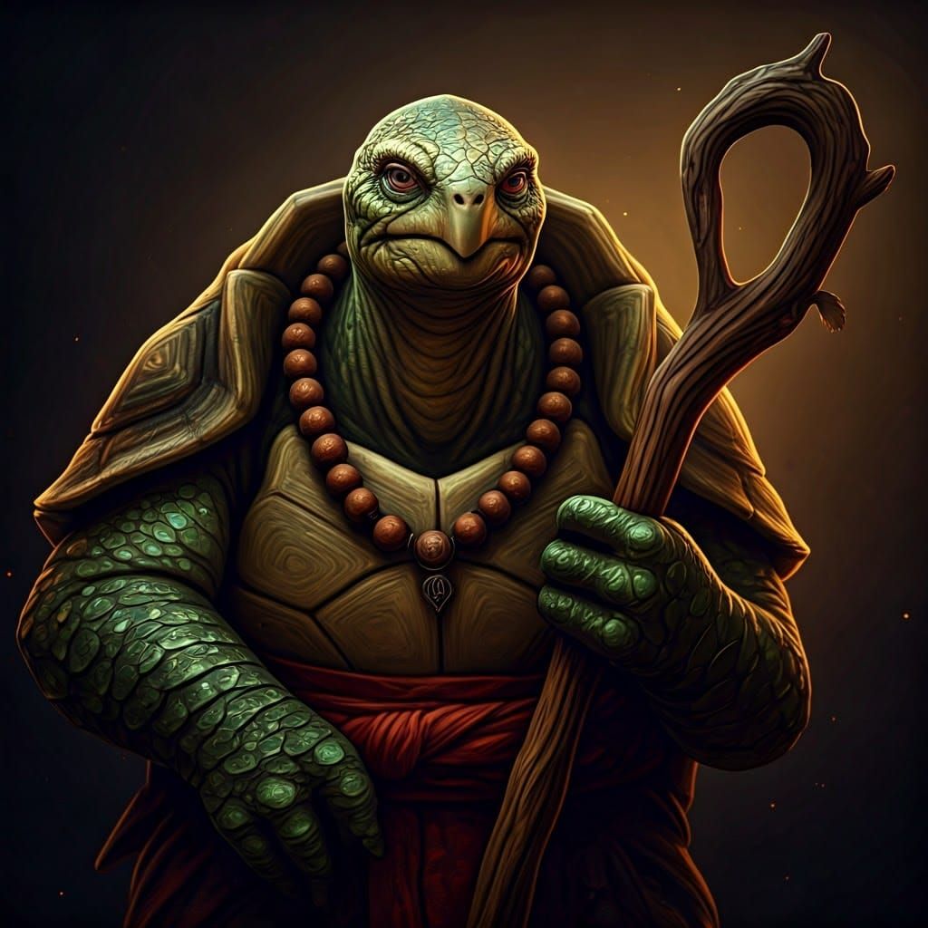 Tortle Monk with Wood Staff, Art Nouveau Portrait