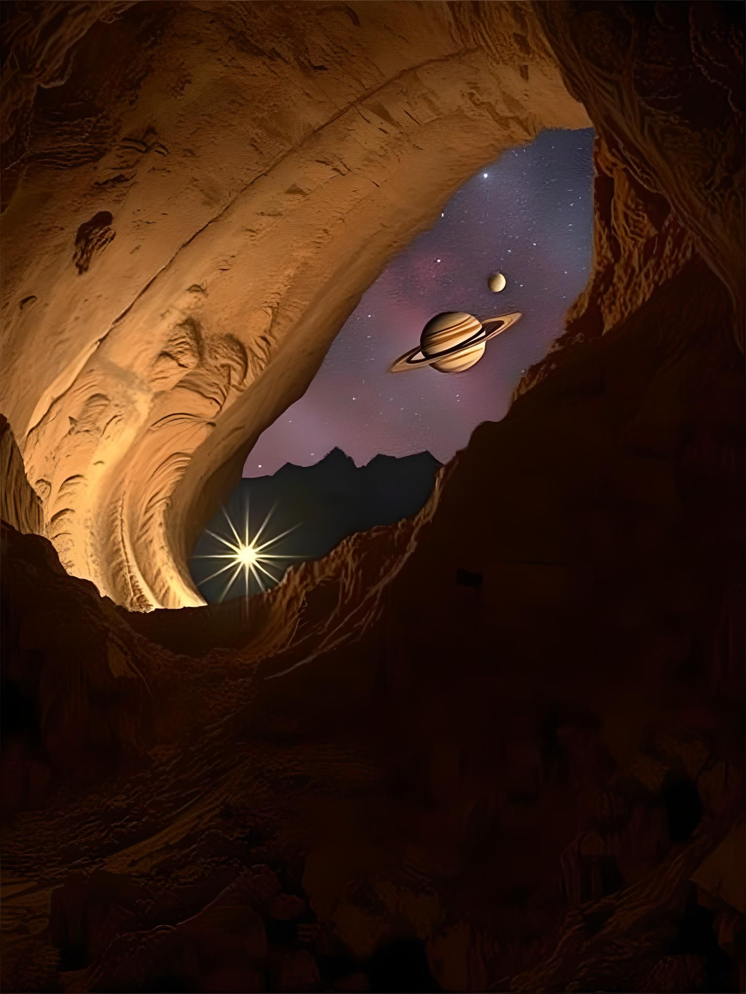 Cosmic Portal Opens in Rocky Cave, Revealing Planets