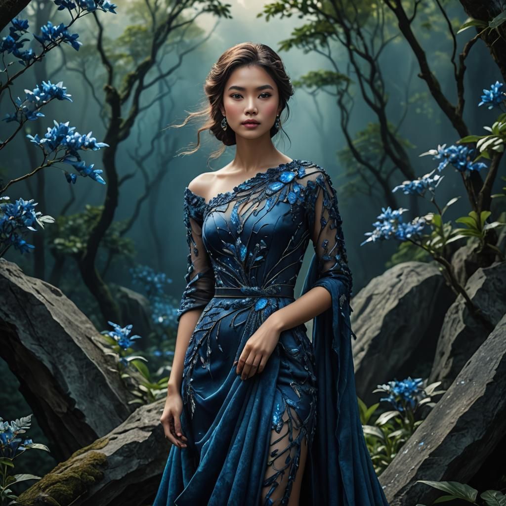 Beautiful Woman in Lazulite: Hyperrealistic Portrait