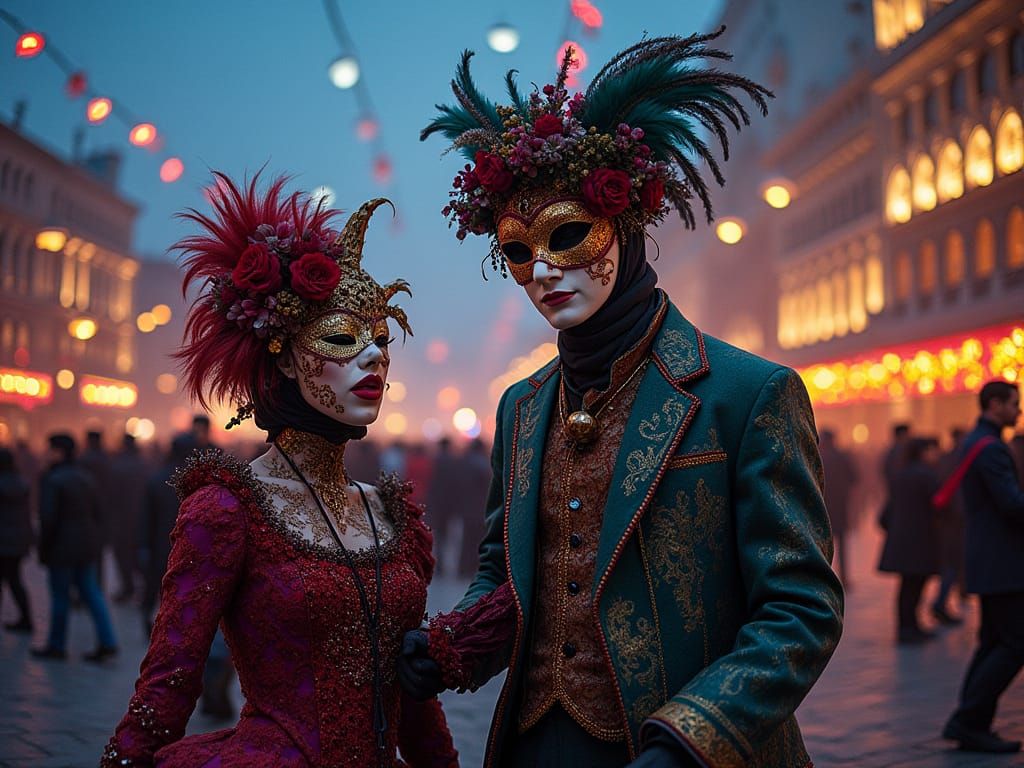 Mystical Masquerade in Venice's Grand Piazza