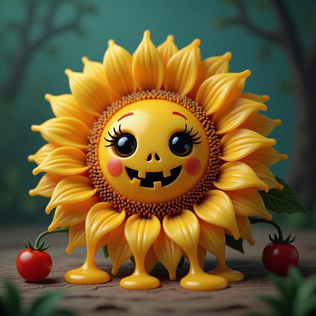 Sunflower Pizza with Melted Wax Cheese: Surreal Art