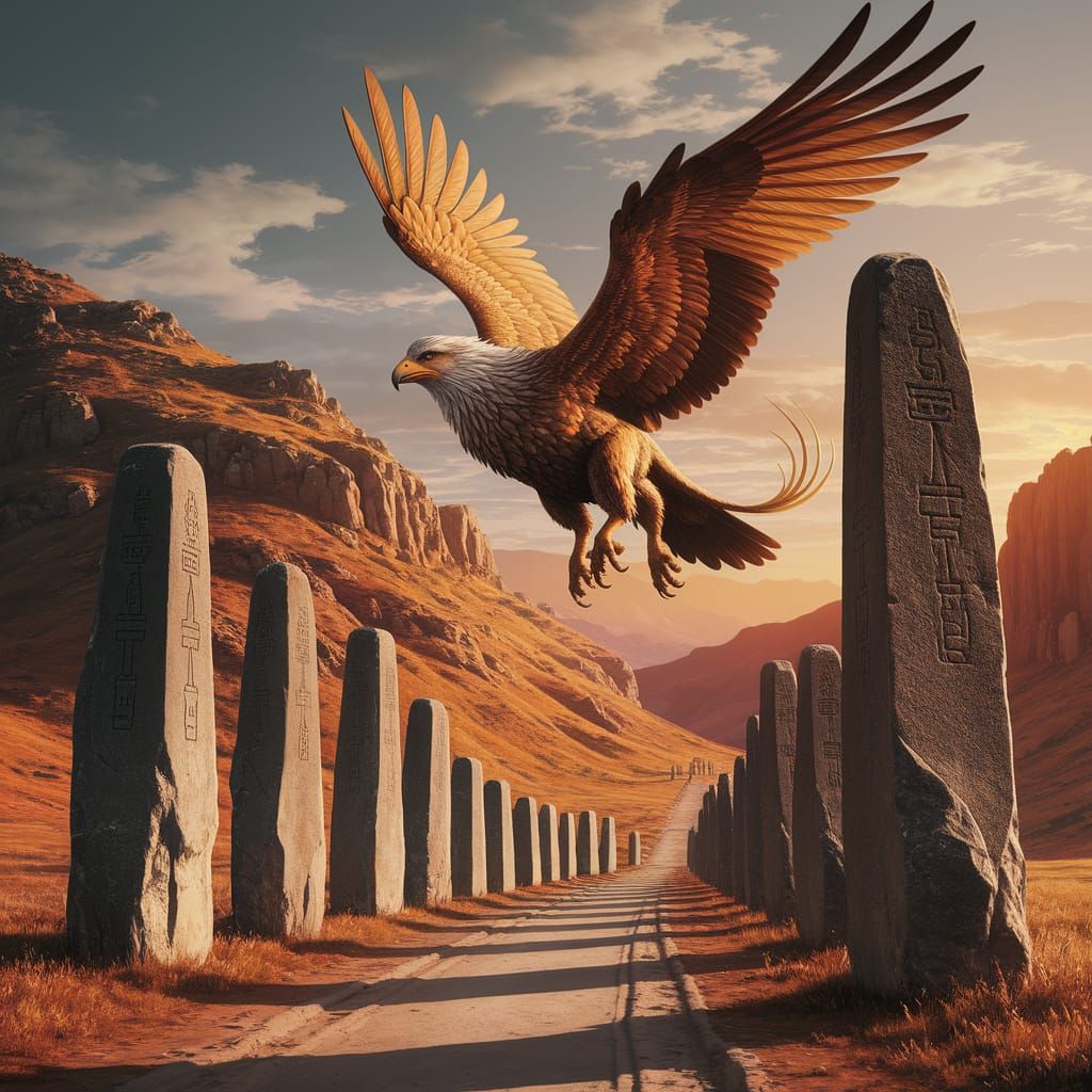 Griffin Soars Above Ancient Armenian Megaliths