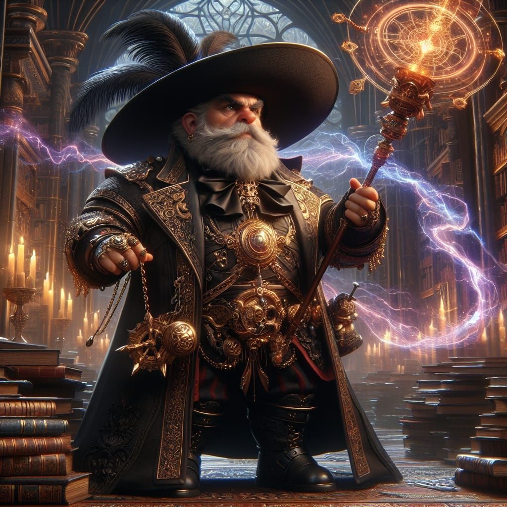 Dwarf Wizard Unleashes Lightning in Library