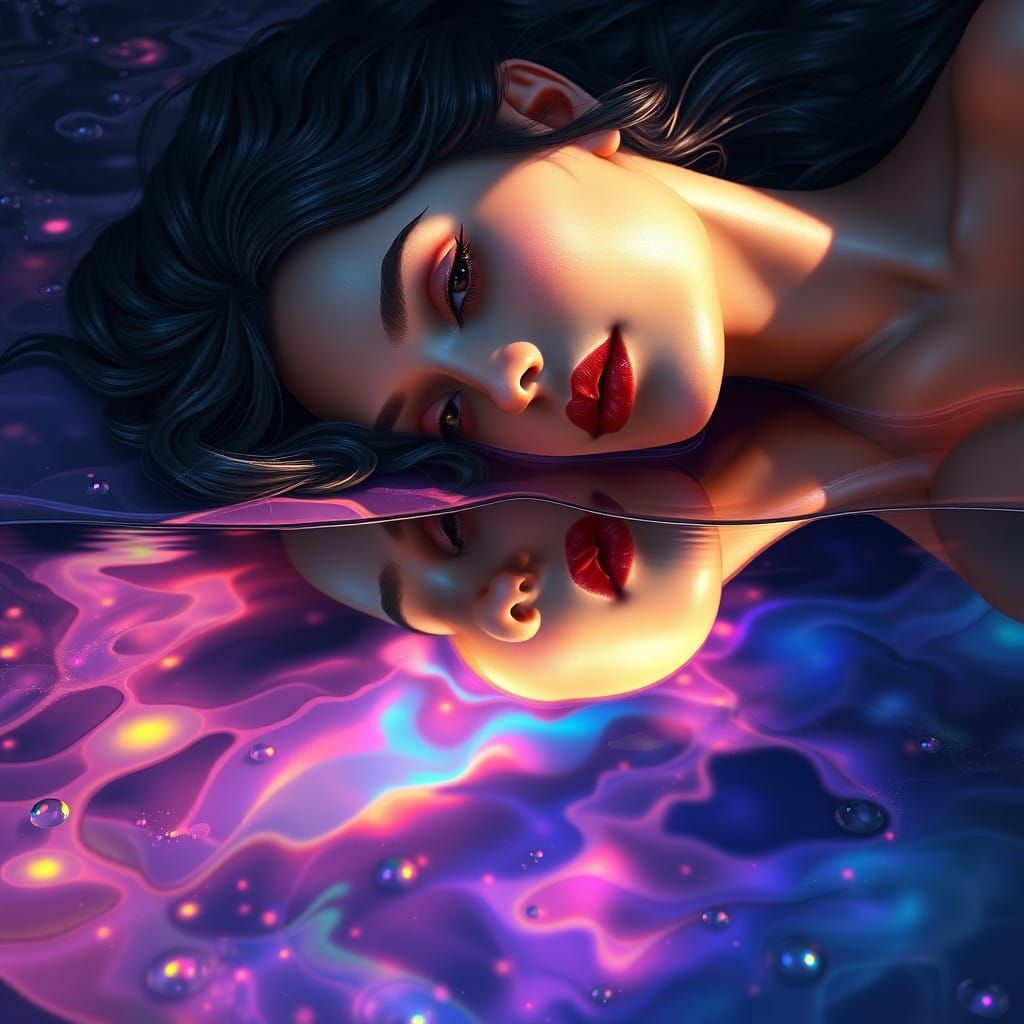 Ethereal Goddess Reclines on Shimmering Lake's Surface