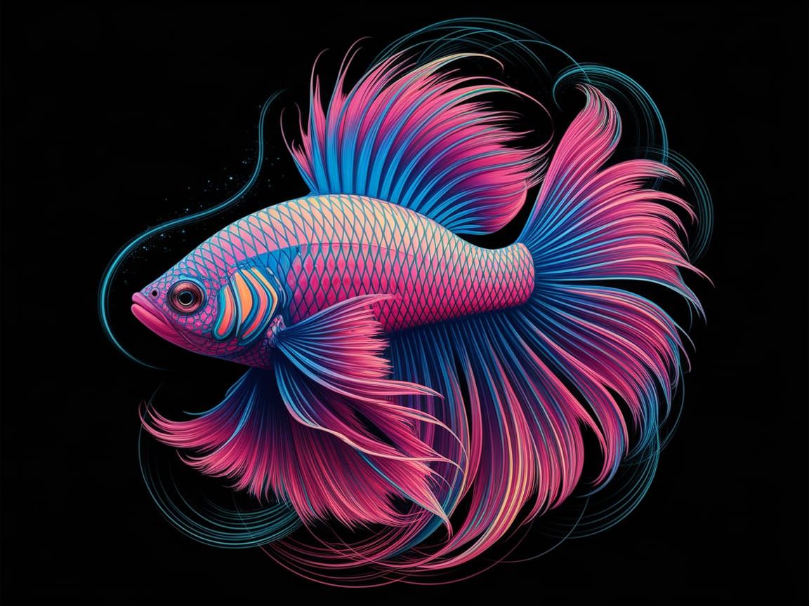 Glowing Betta Fish in Neon Psychedelic Art