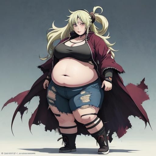 Curvy Anime Girl in Torn Clothes, Manga Style