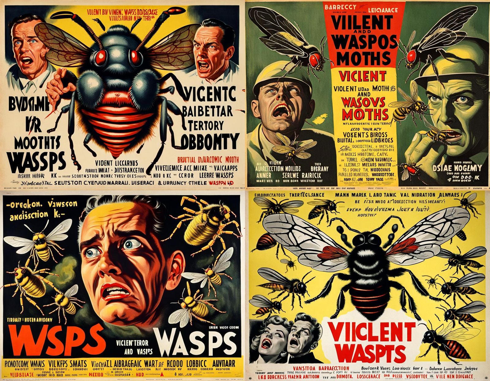 Vintage Horror Movie Poster with Wasps and Moths