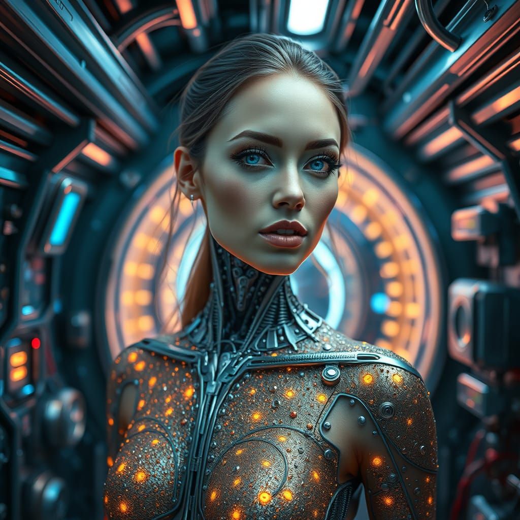Futuristic Woman in Cyberpunk Laboratory