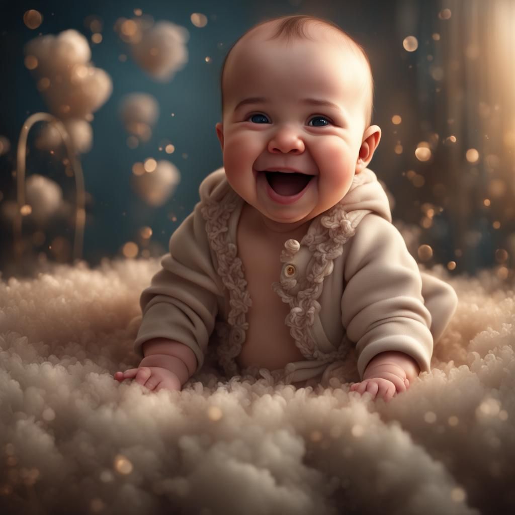 Cute Laughing Baby Portrait in Digital Painting Style