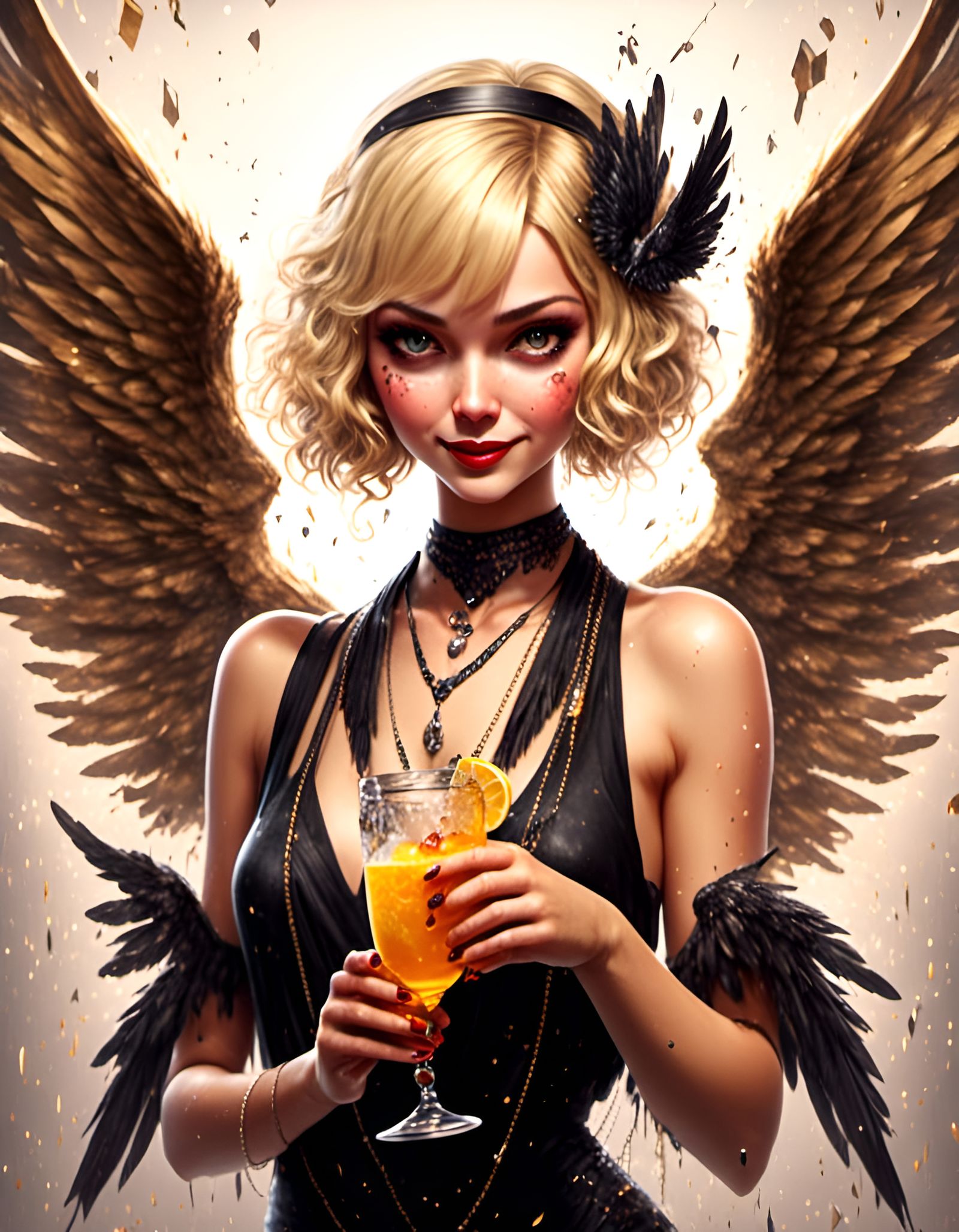 Flapper with Wings in Roaring 20's Speakeasy