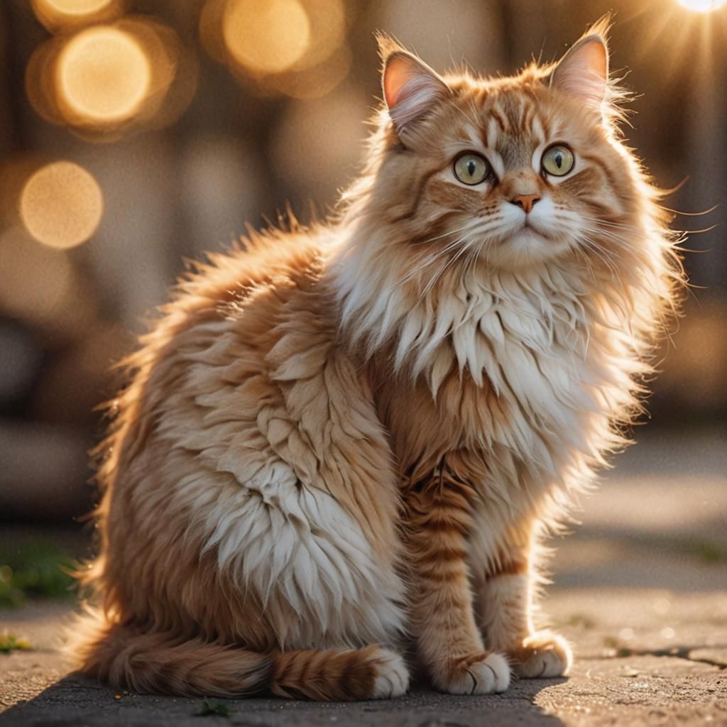 Anime Portrait of a Fluffy Cat with Large Eyes