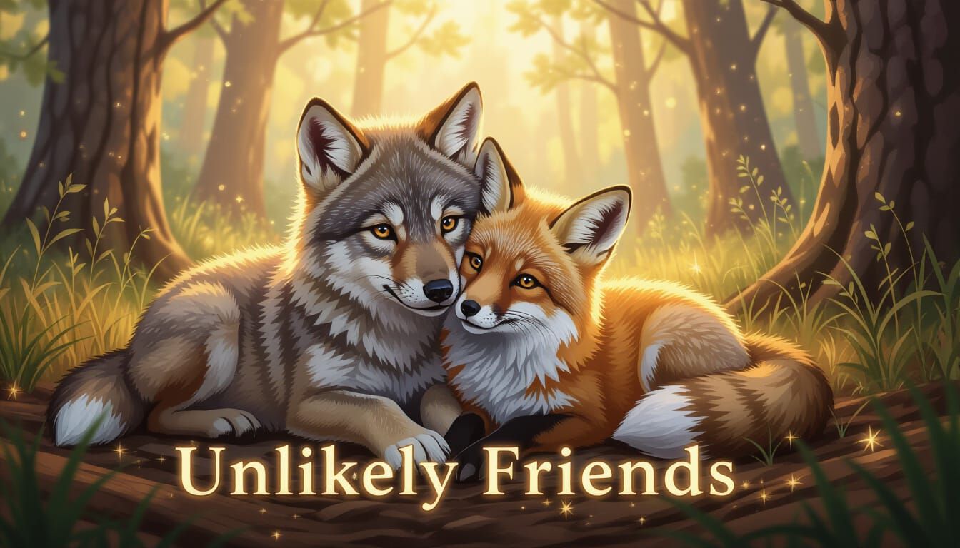 Wolf and Fox Pups: An Emotional, Photorealistic Forest Scene