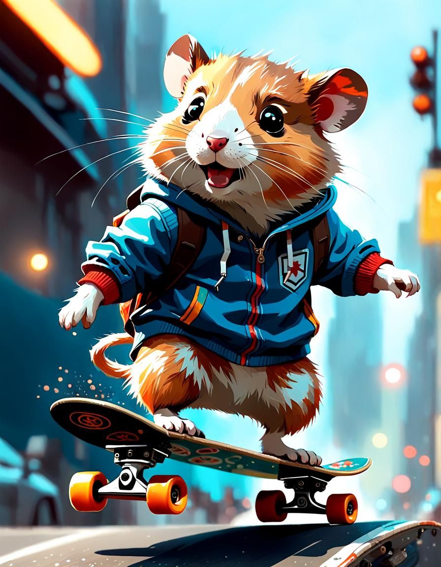 Hamster on Skateboard Digital Painting