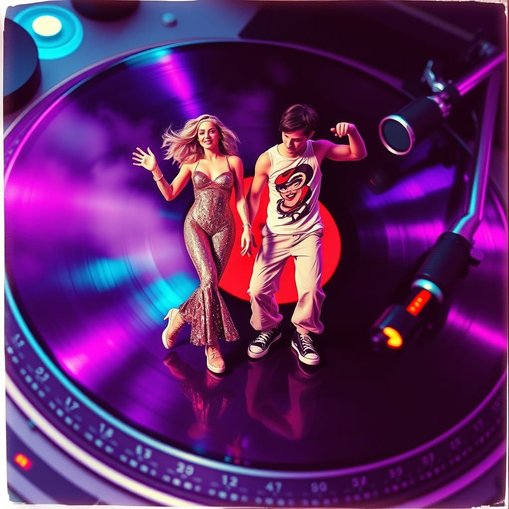80s Double Exposure: Dancers and Vinyl Record