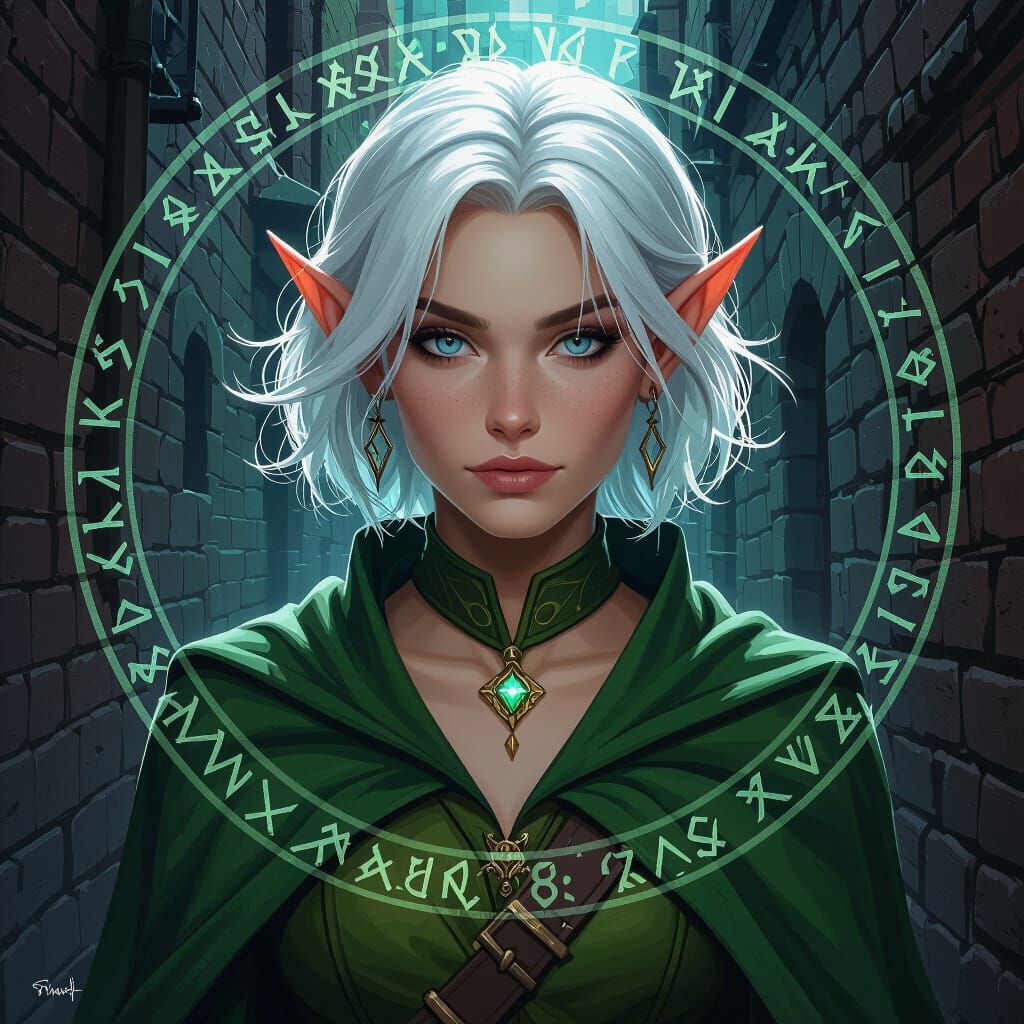 Mystical Elf Wizard in Dark Alley Painting